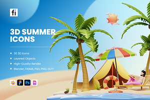3D Summer Icons