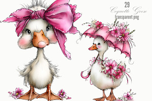 Coquette Goose Whimsical Clipart, a Seasonal Illustration by Designking