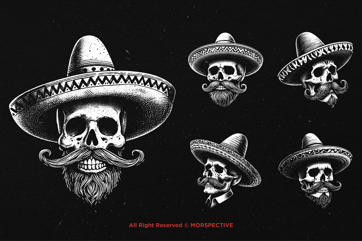 10 Bundle Dark Art Skull Sombrero, an Illustration by Morspective (Photo 3 of 7)