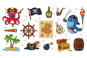Cartoon groovy pirate characters, co, an Illustration by Buch&Bee