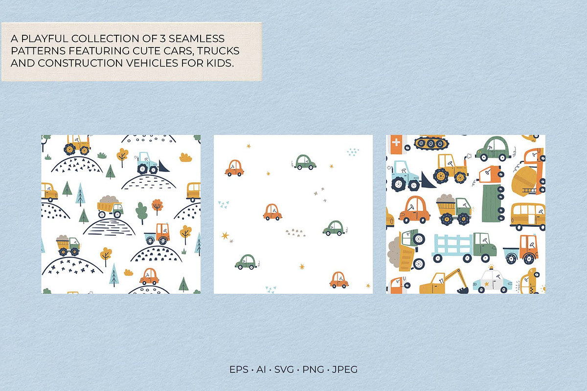 Cute Cars Kids Vector Patterns, a Pattern Graphic by Irina Ostapenko (Photo 2 of 5)