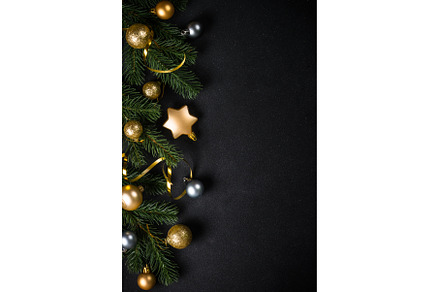 Black christmas background with fir, a Holiday Photo by Nadia-nb