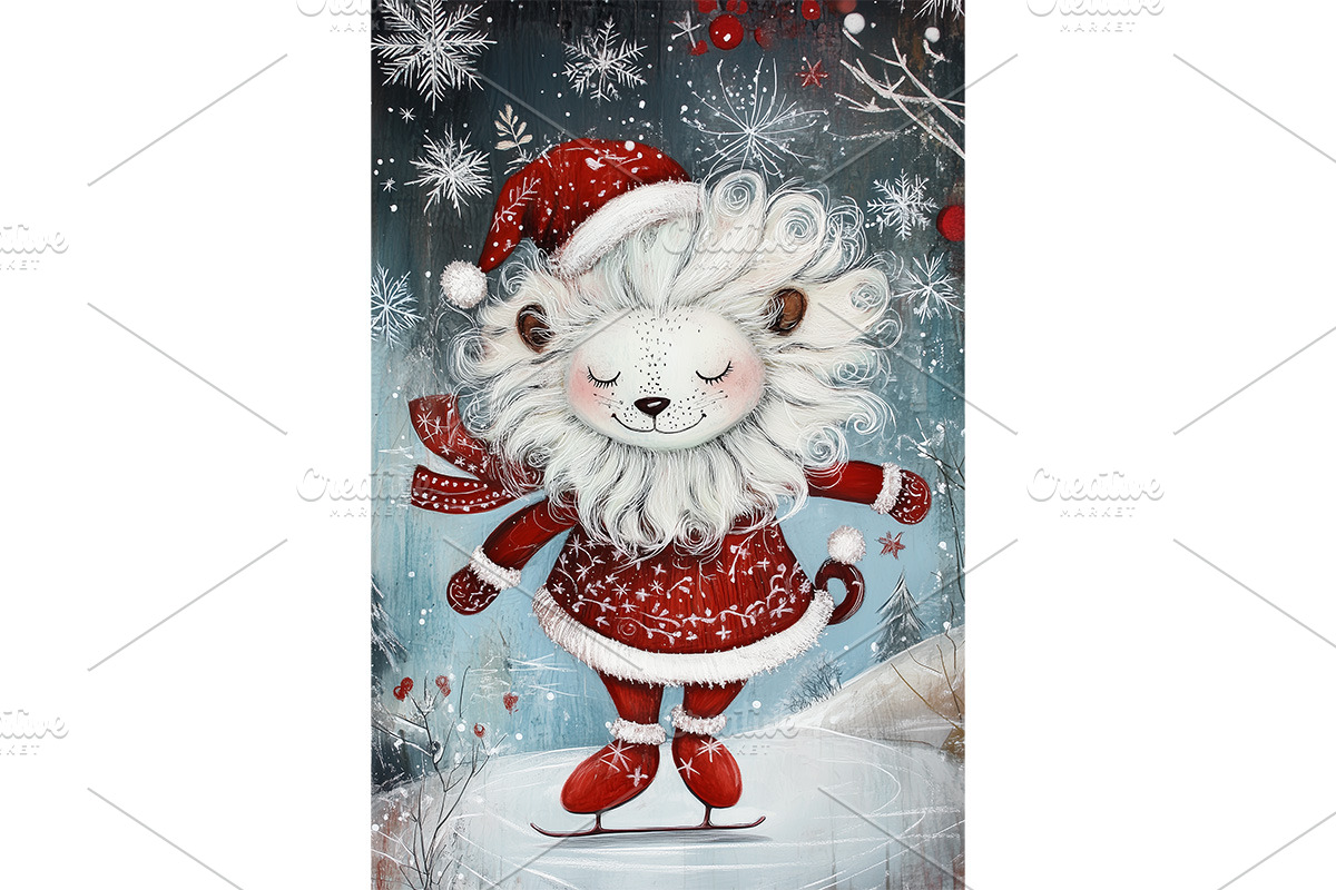 Lion Skating in Red Coat Art, an Animal Illustration by Art Paradise Studios