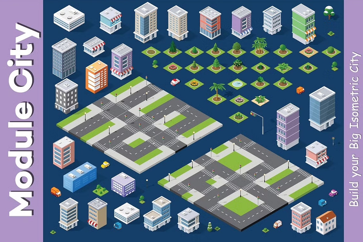 A set of isometric houses, an Illustration by AlexZeL (Photo 4 of 5)