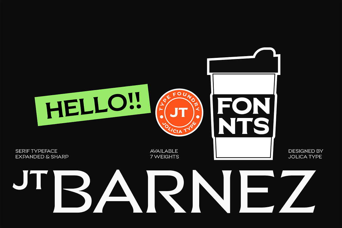 JT Barnez | Modern Sharp Serif, a Serif Font by Jolicia Type (Photo 1 of 14)