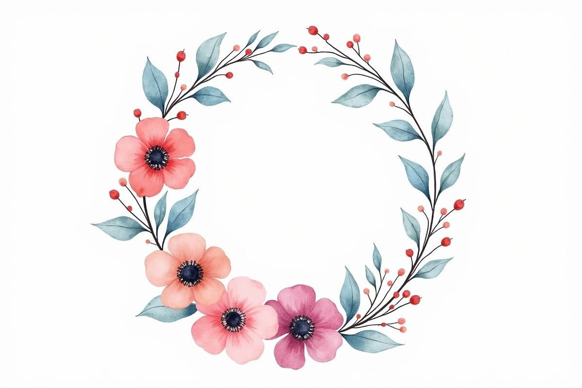 floral wreath, watercolor flowers,, a Graphic by Creativeshirt (Photo 6 of 11)