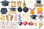 Watercolor Graduation Clipart Set, an Illustration by CropUp Creative (Thumbnail 2 of 4)