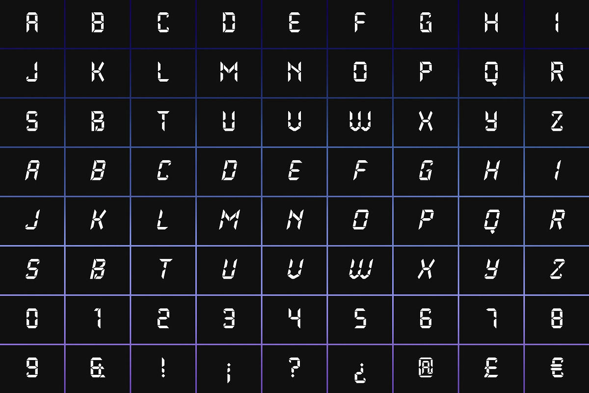 Upper Clock Digital 4 All-cap Font, a Handwritten Font by Casloop Studio (Photo 3 of 8)