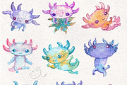 Axolotl cute and funny. Watercolor, an Illustration by JaneLane (Thumbnail 3 of 4)