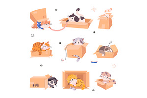 Cute cats in boxes. Funny kitten in, a Graphic by Valerie Bodnar