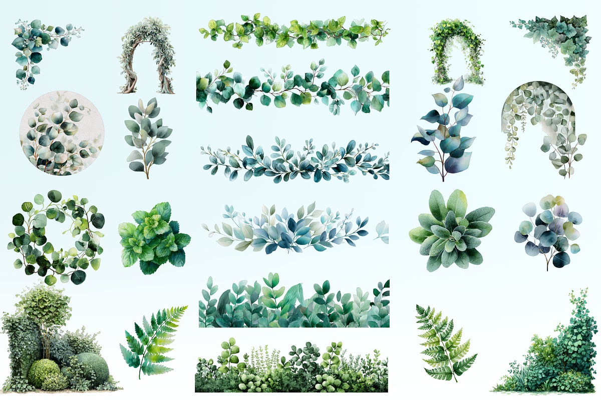 Secret Greens Watercolor Collection, a Decorative Illustration by Loony Dream Designs (Photo 5 of 7)
