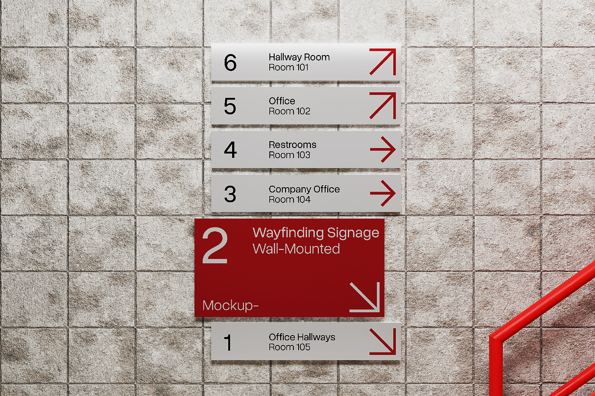 Wall Wayfinding Signage Mockup, an Advertising Mockup by herutage (Photo 3 of 4)