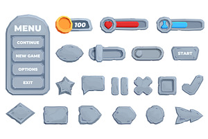 Stone ui elements. Game menu design, an Illustration by Valerie Bodnar