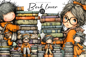 Quirky Book Lover Clipart, an Illustration by CreationArt