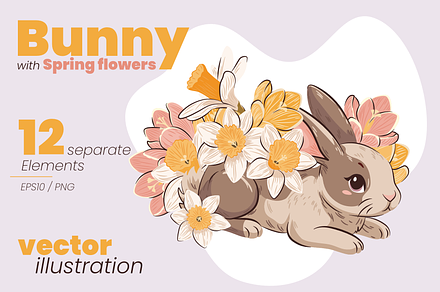Bunny with Spring flowers