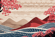 Japanese Cherry Blossom Wave Pattern, a Pattern Graphic by KA7-Designs (Thumbnail 2 of 11)