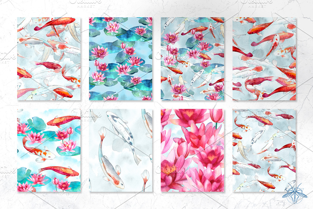 Lily Pond | Watercolor Koi Fish set, a Pattern Graphic by Tanya Vollar (Photo 7 of 10)