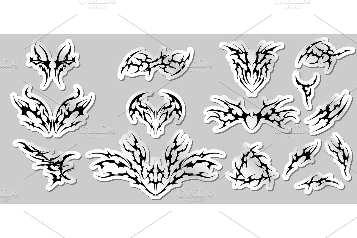 Set of neo-tribal stickers in Y2K, an Object Illustration by Sabelskaya