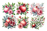 Watercolor Pomegranate Clipart, an Illustration by Designworld (Thumbnail 2 of 6)