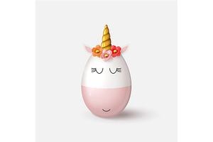 Cute Unicorn From Egg With Flowers