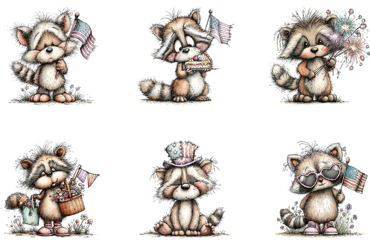 Patriotic Raccoon PNG Clipart, a Seasonal Illustration by CreationArt (Photo 3 of 5)
