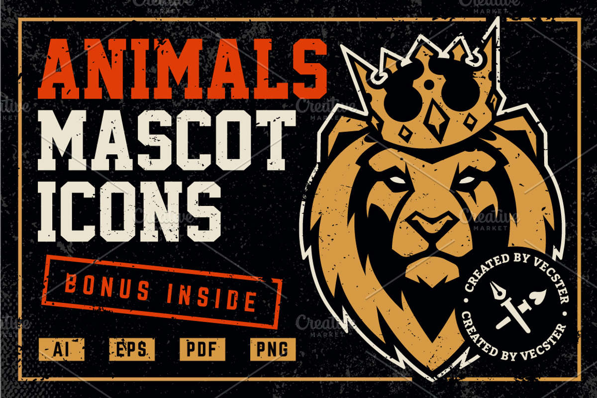 Animals Mascot Icons Vector Set, a Duotone Icon by Vecster (Photo 1 of 17)