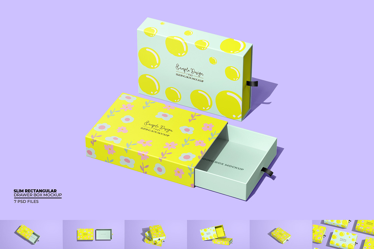 Slim Rectangular Drawer Box Mockup, a Packaging Mockup by Sheikhadesign (Photo 1 of 12)