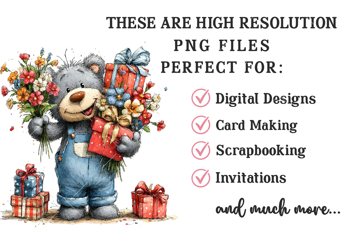 Whimsical Birthday Bear PNG Clipart, an Illustration by OK Design (Photo 4 of 6)