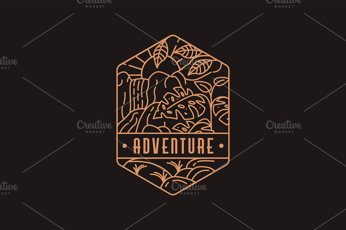Emblem Rainforest and waterfall logo, a Branding & Logo Template by DOMHOUZE