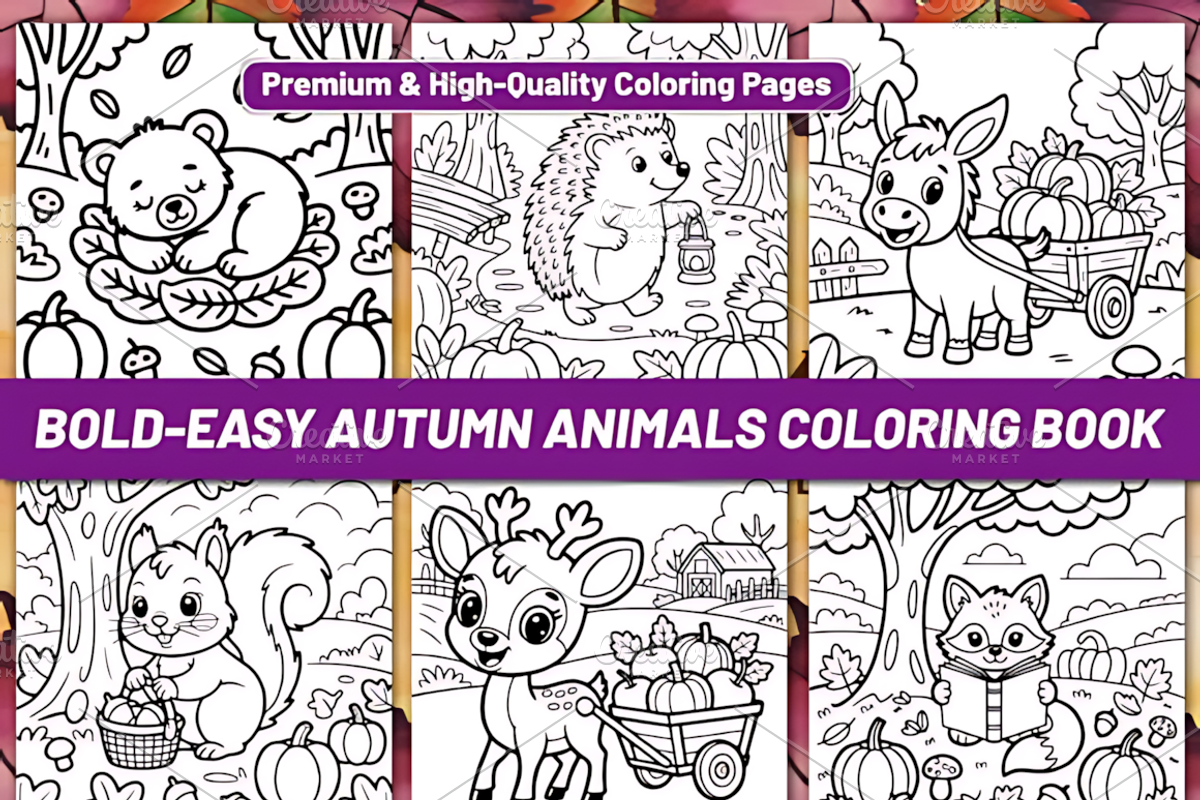 BOLD EASY AUTUMN ANIMALS COLORING, a Seasonal Illustration by Design Station (Photo 2 of 4)