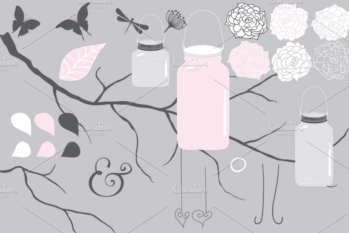 Mason Jars hanging from a branch, a Graphic by BouncyBulldog (Photo 3 of 3)