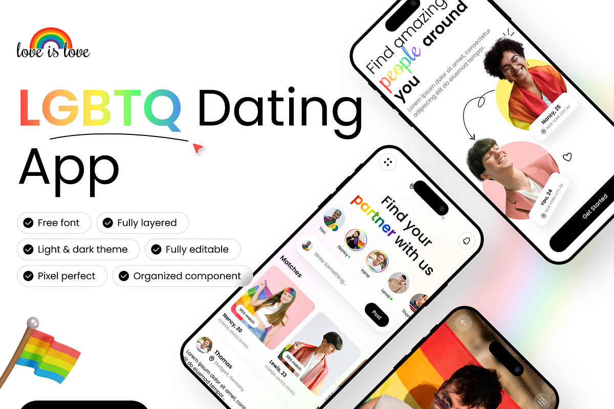 LoveisLove: LGBTQ+ Dating App UI Kit, an UI Kit Template by Fluttertop (Photo 1 of 8)