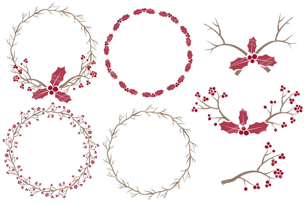 Red Holly Branches & Wreaths, an Illustration by Amanda Ilkov (Photo 3 of 5)