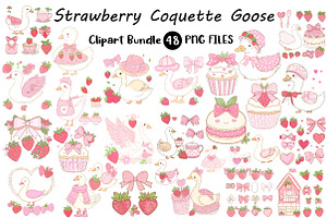 Strawberry Coquette Goose Clipart, an Illustration by Digital Artistic99