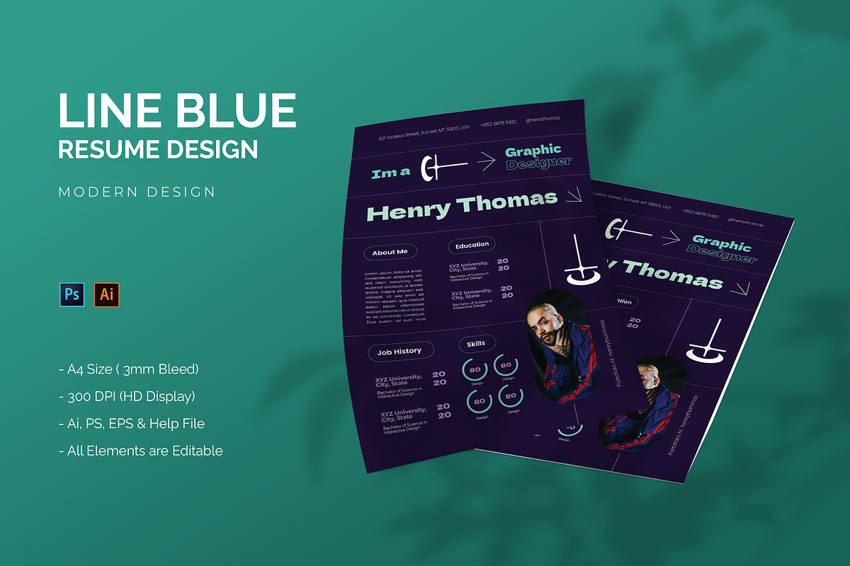 Line Blue - Resume Template, a Resume Template by StreaksideStd