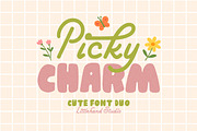 Picky Charm Cute Retro Font Duo, a Handwritten Font by Littlehand (Thumbnail 1 of 9)
