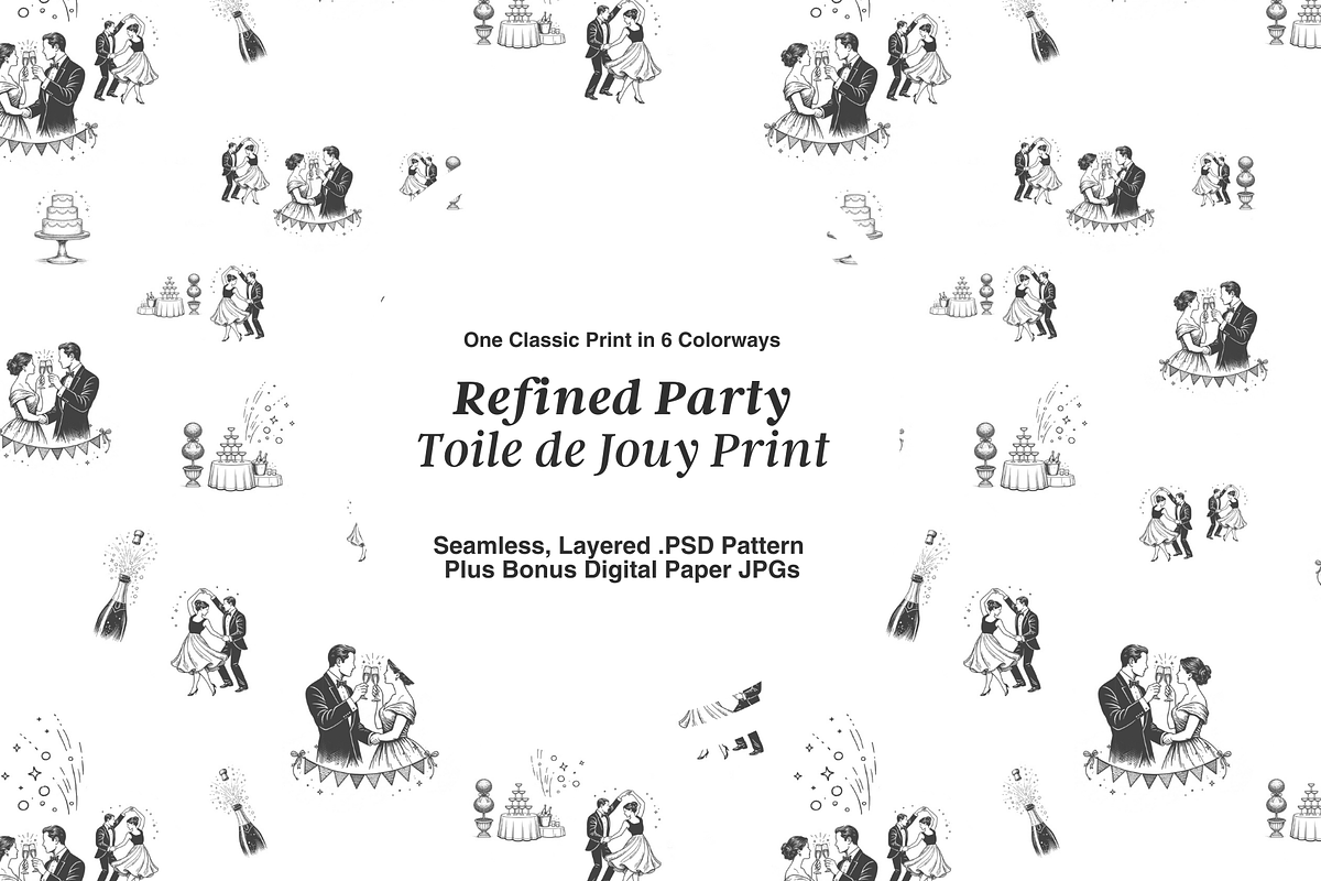 Party Toile de Jouy Seamless Pattern, a Background Graphic by Hughes Studio (Photo 1 of 8)