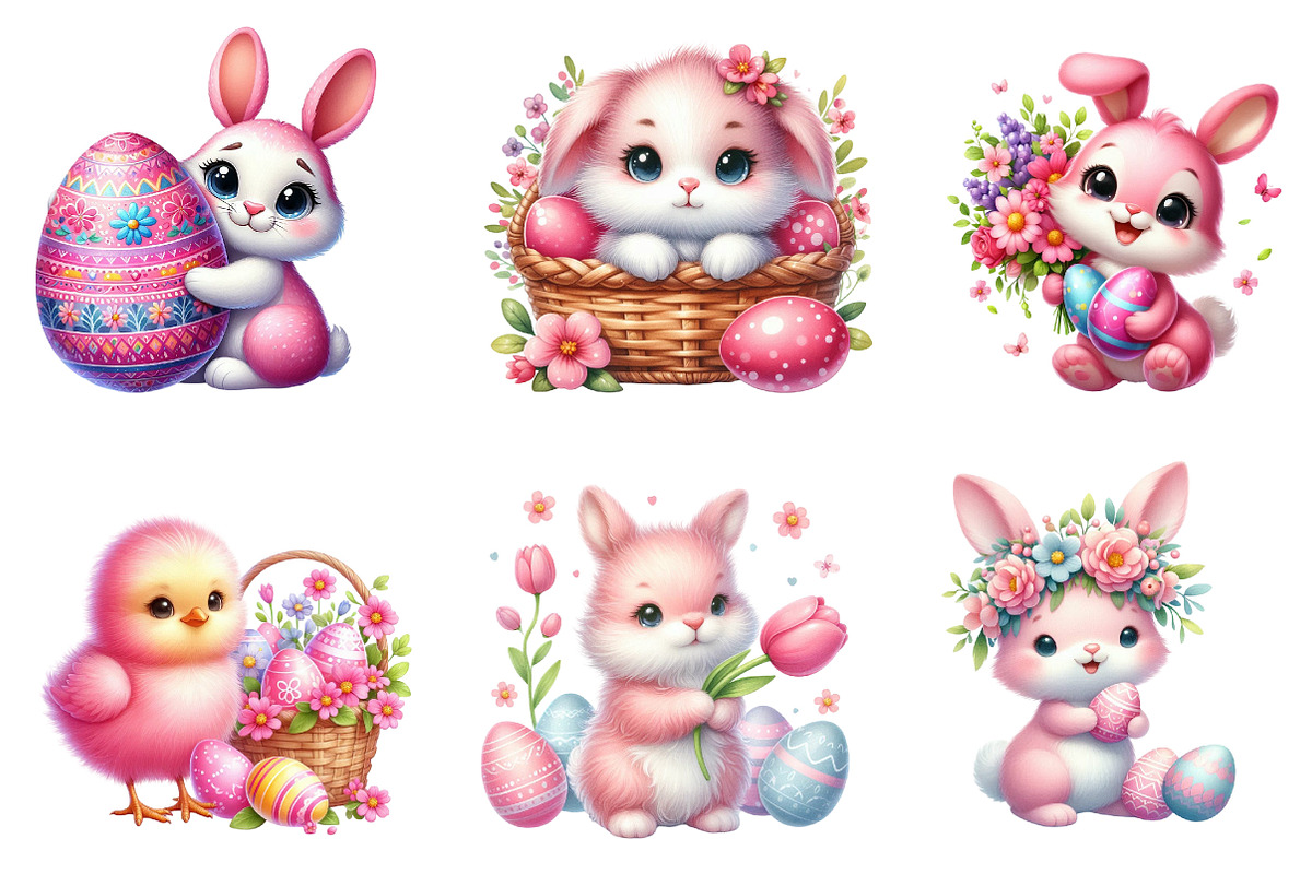 Pink Easter Watercolor Clipart, an Illustration by Dream Creation (Photo 3 of 7)