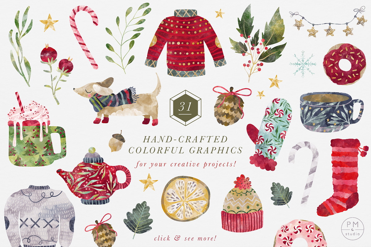 Cozy Winter Watercolor Set, an Illustration by PetiteMarket (Photo 3 of 3)