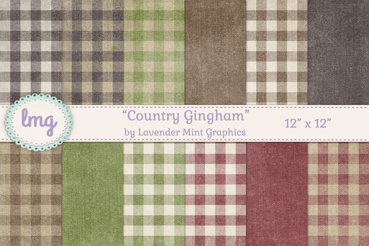 Country Gingham Scrapbook Papers, a Pattern Graphic by Lavender Mint Graphics (Photo 1 of 5)