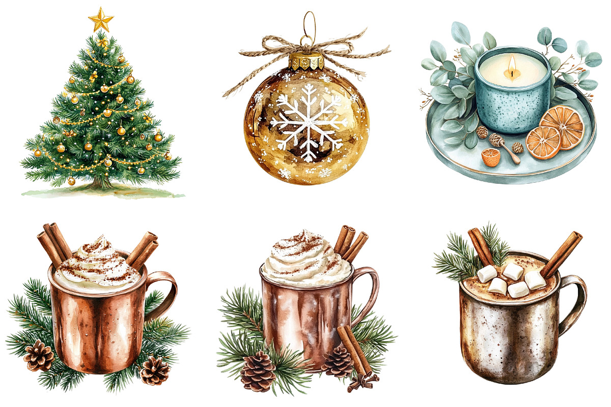 Merry Christmas Watercolor Clipart, a Seasonal Illustration by CitraGraphics (Photo 4 of 6)