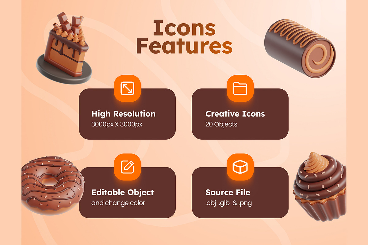 Chocolate Day 3D Icons, a Food & Drink 3D Model by Rakata Studio (Photo 2 of 7)