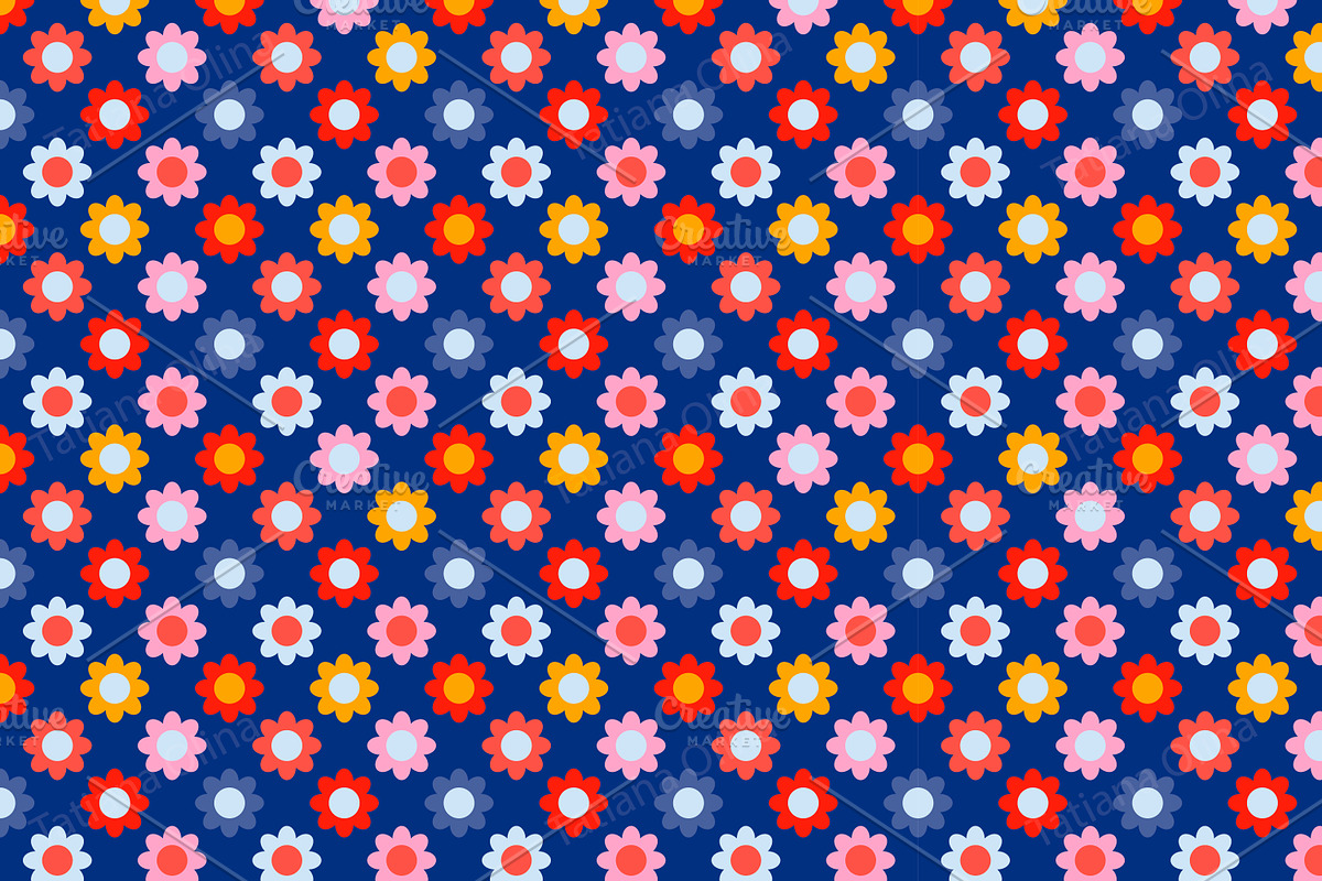 Blue retro floral pattern 60s, a Pattern Graphic by Art's and patterns (Photo 3 of 4)