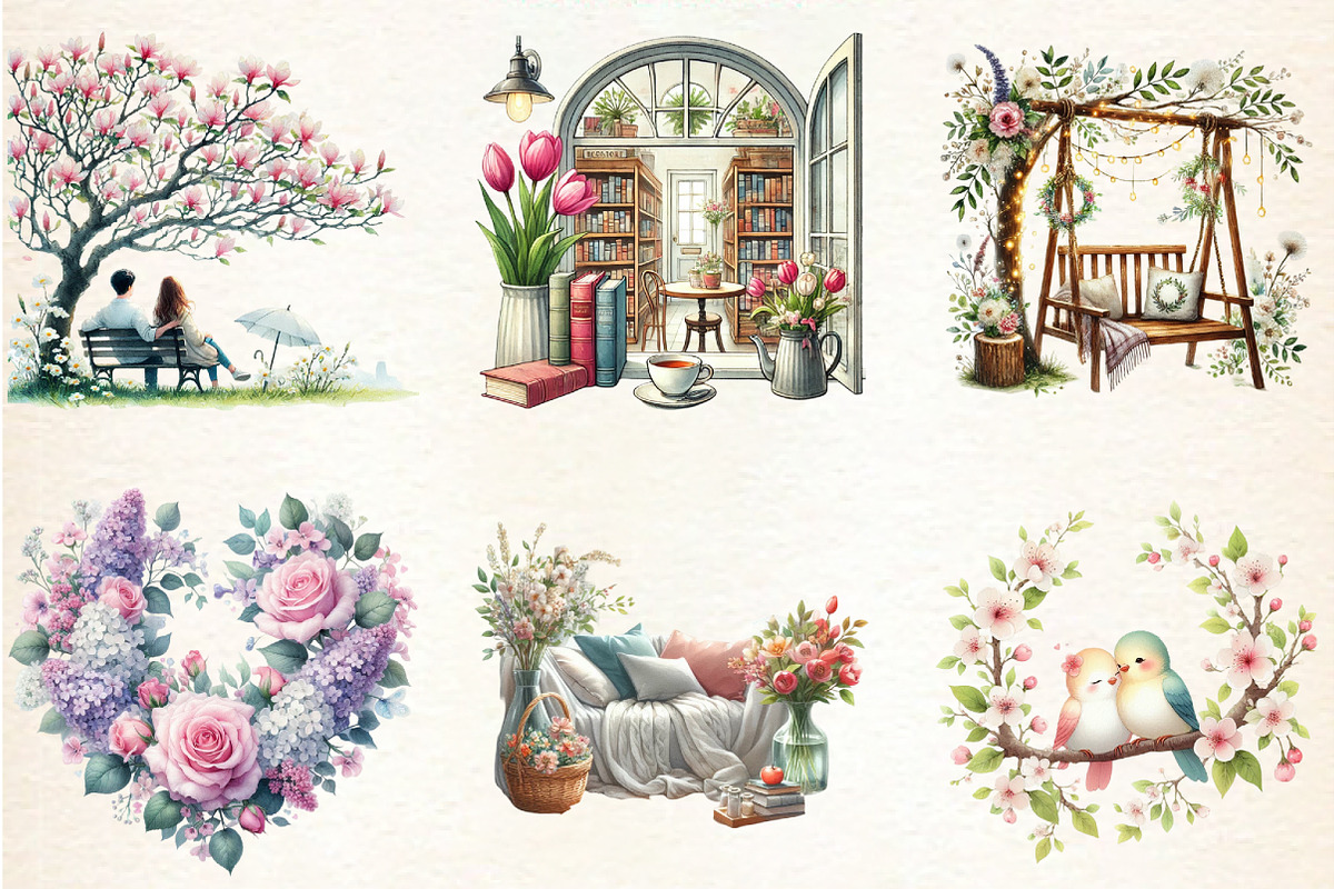 Cozy Romantic Spring Watercolor Clip, an Illustration by DreamArtGraphic (Photo 3 of 4)