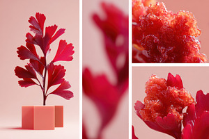 Vibrant red plant in pink vase with artistic details, a Nature Photo by AlyaAnd