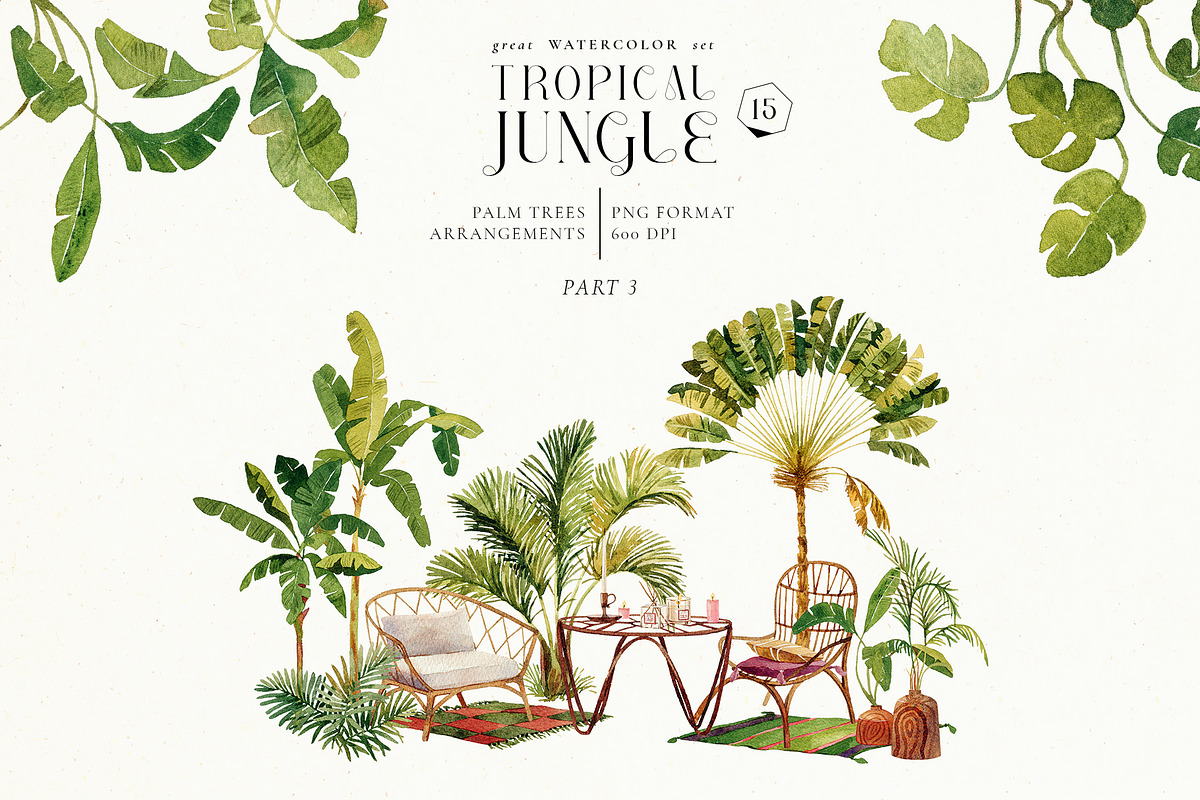 Tropical jungle - watercolor set, a Decorative Illustration by Pamyatka Shop (Photo 14 of 27)