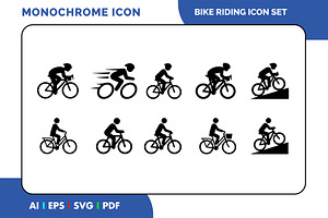Bike Riding Simple Black Icon Set, a Solid Icon by Fontmine Studio