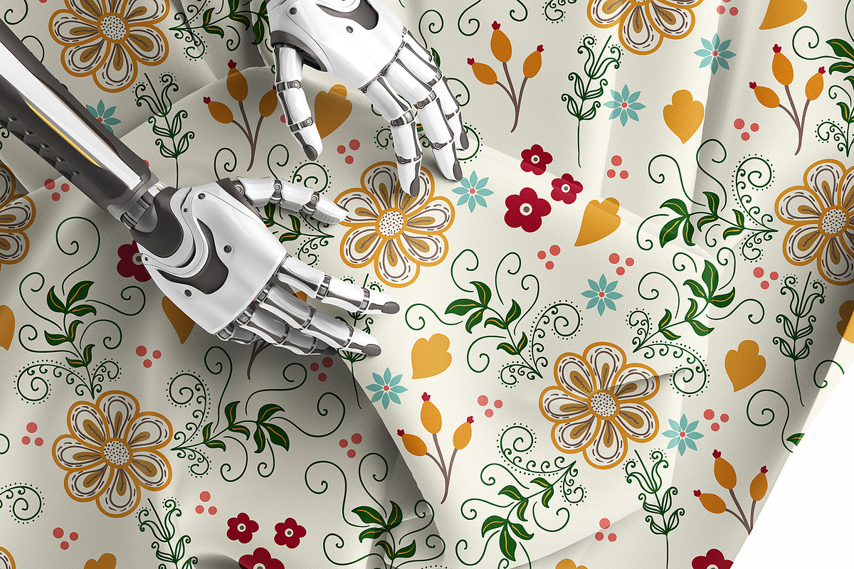 9 Robotic Arm Holding Fabric Mockup, a Mockup by GraphicVil (Photo 12 of 12)