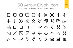 50 Arrow Glyph Icon Vol 2, a Solid Icon by shahsoft