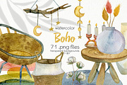 Watercolor Boho Clipart, a Decorative Illustration by OllyKo Art (Thumbnail 1 of 7)